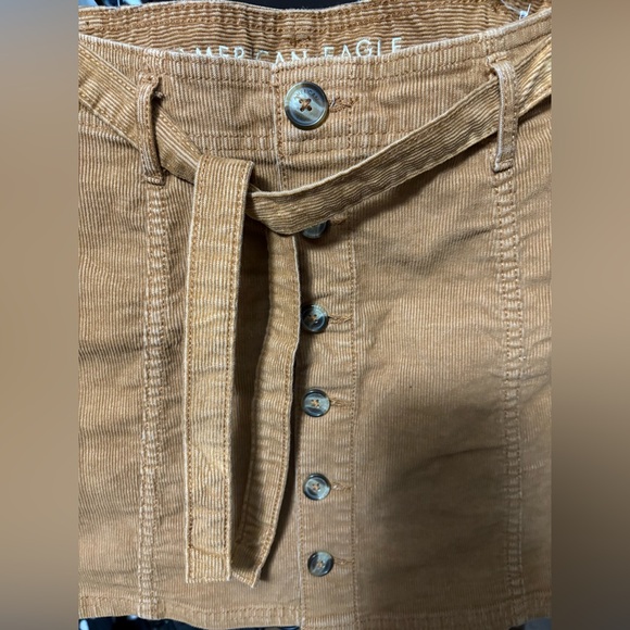American Eagle Corduroy Button-Front Skirt Camel Brown Super Stretch - Picture 2 of 5